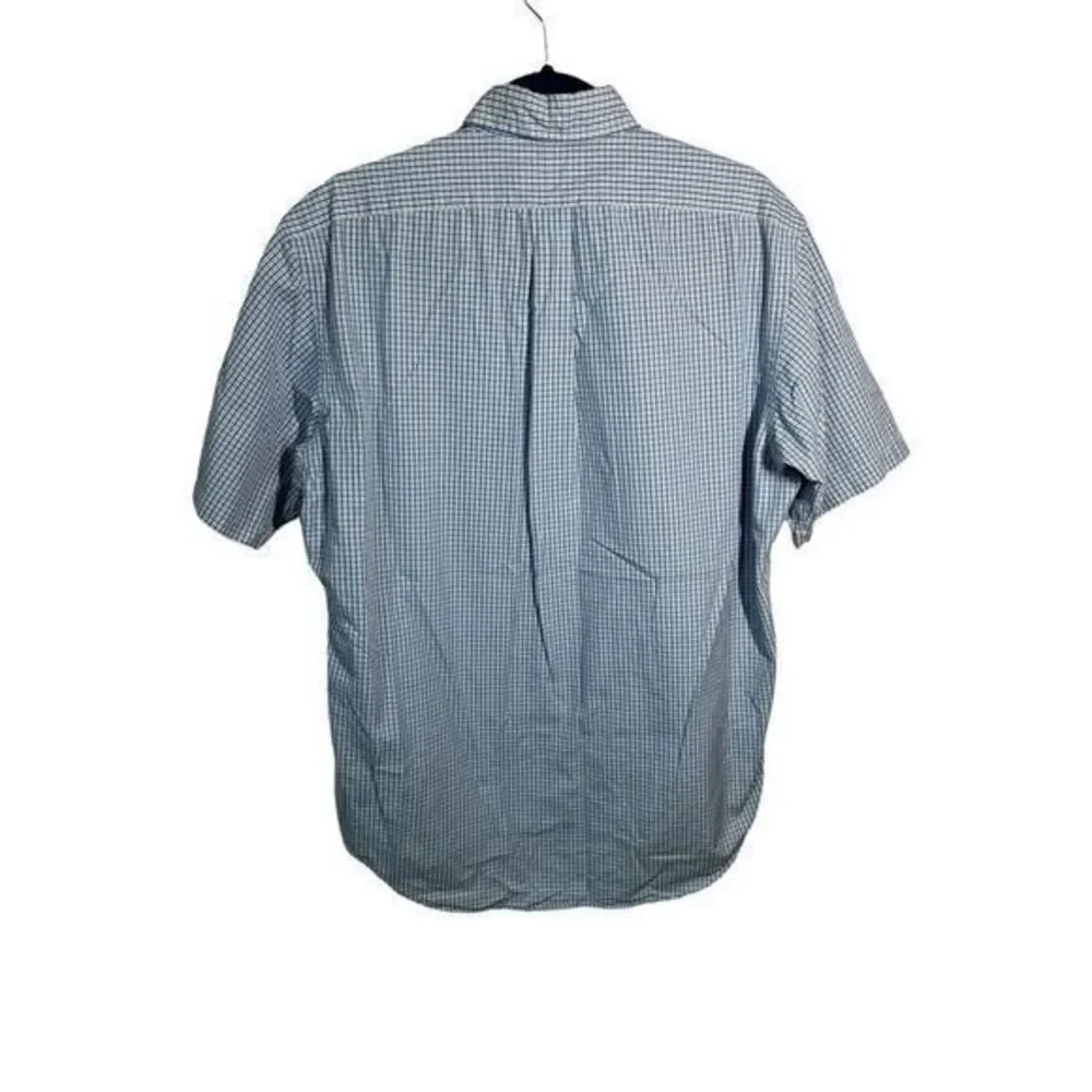RALPH LAUREN POLO Mens Shirt 15 32/33‎ Blue White Check Short Sleeve Button Down